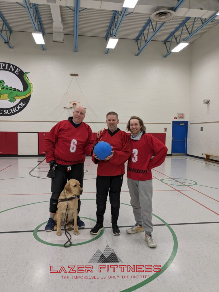 Home Marc with Kabob, Bob and Spencer at goalball practice.